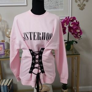 "Sisterhood" Lace Front Sweatshirt NWOT